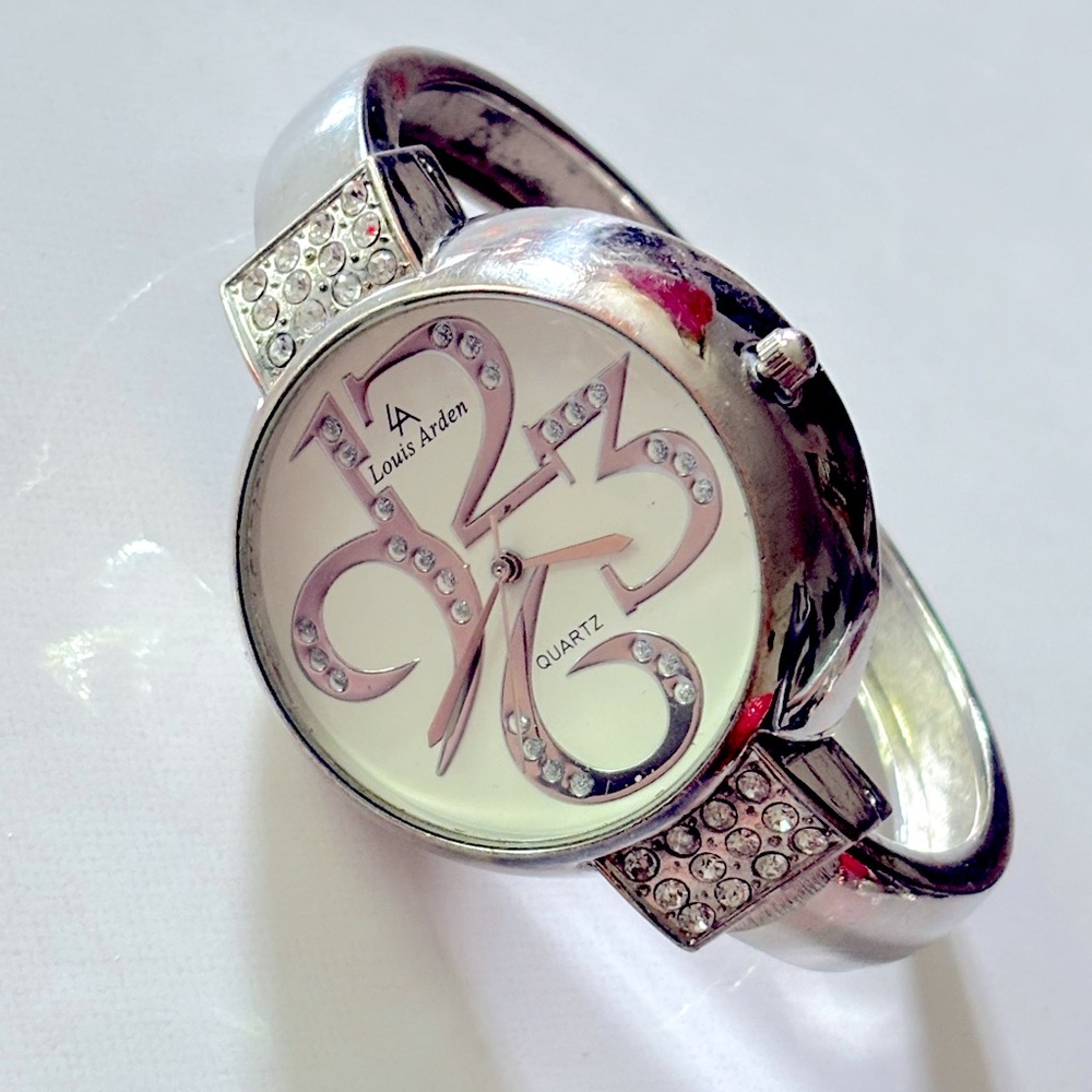 Louis Arden Silver Crystal Cuff Preloved Watch